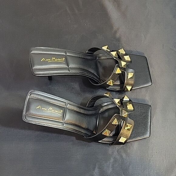 BRAND NEW ANNE MICHELLE GOLDTONE ROCKSTAR MULE SQUARE TOE WOMEN"S SANDAL - Picture 9 of 14